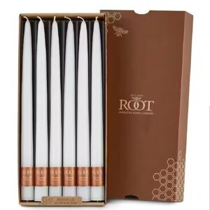 9 in. Dipped Beeswax Taper White premium Dinner Candle (Box of 12)- Root